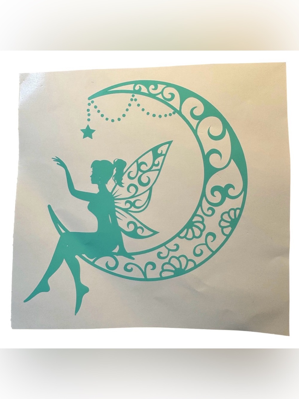 Fairy On Crescent Moon Mint Green Vinyl Car Window Laptop Decal Bumper Sticker